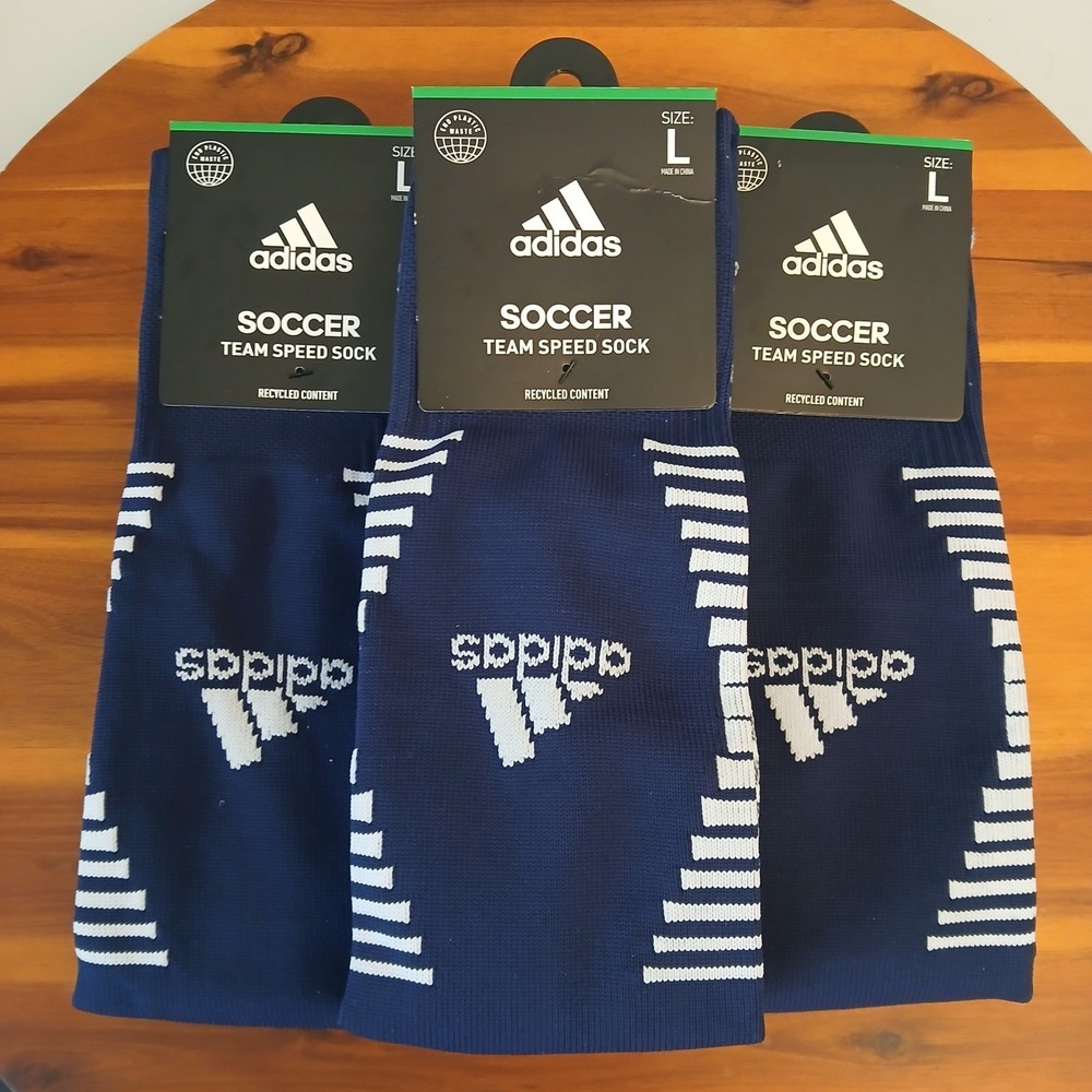 Adidas Soccer Team Speed Socks Navy Blue White Mens Size Large (9-13) Lot Of 3